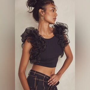 Free People Black Ruffle Sleeve Top